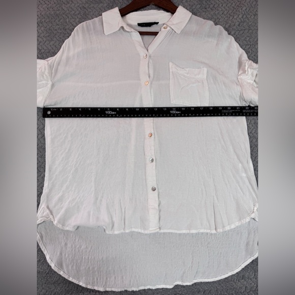 Jane + Delancey Women’s Top Blouse Button Down Short Sleeves Semi Sheer White M - Picture 7 of 8